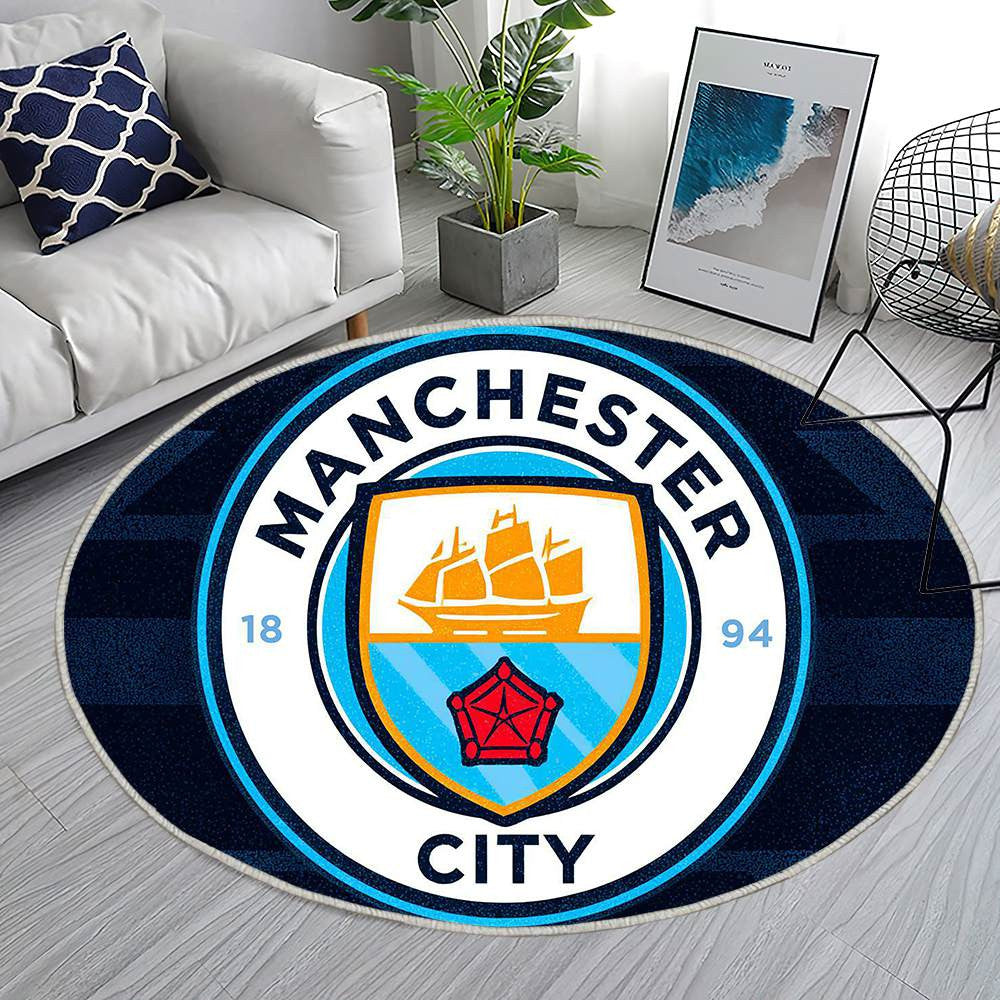 Manchester City Stylé Logo - Tapis rond, Tapis Sol - Tapis De Salon, Tapis Art, Tapis pour la décoration de la maison