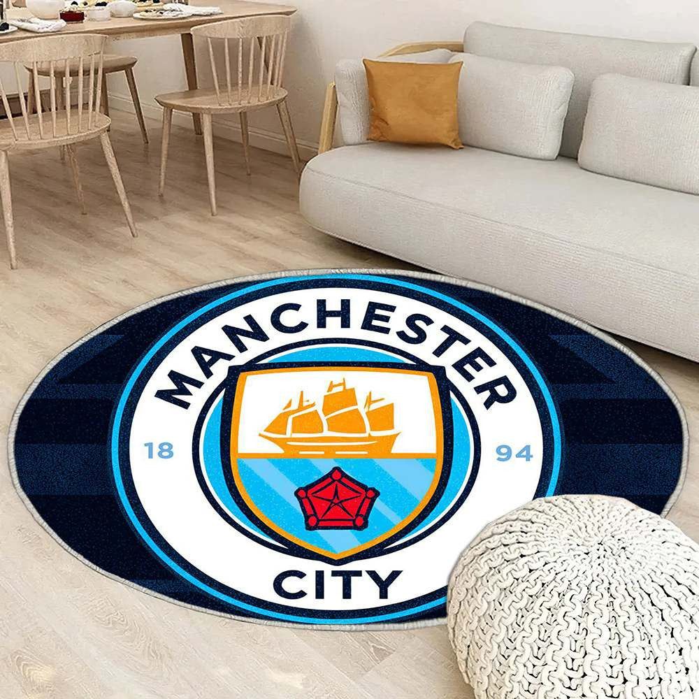 Manchester City Stylé Logo - Tapis rond, Tapis Sol - Tapis De Salon, Tapis Art, Tapis pour la décoration de la maison