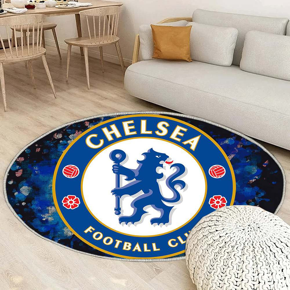 Chelsea Football Club Brodé Classique Bleu Profond Luxueux - Tapis rond, Tapis Sol - Tapis De Salon, Tapis Art, Tapis pour la décoration de la maison