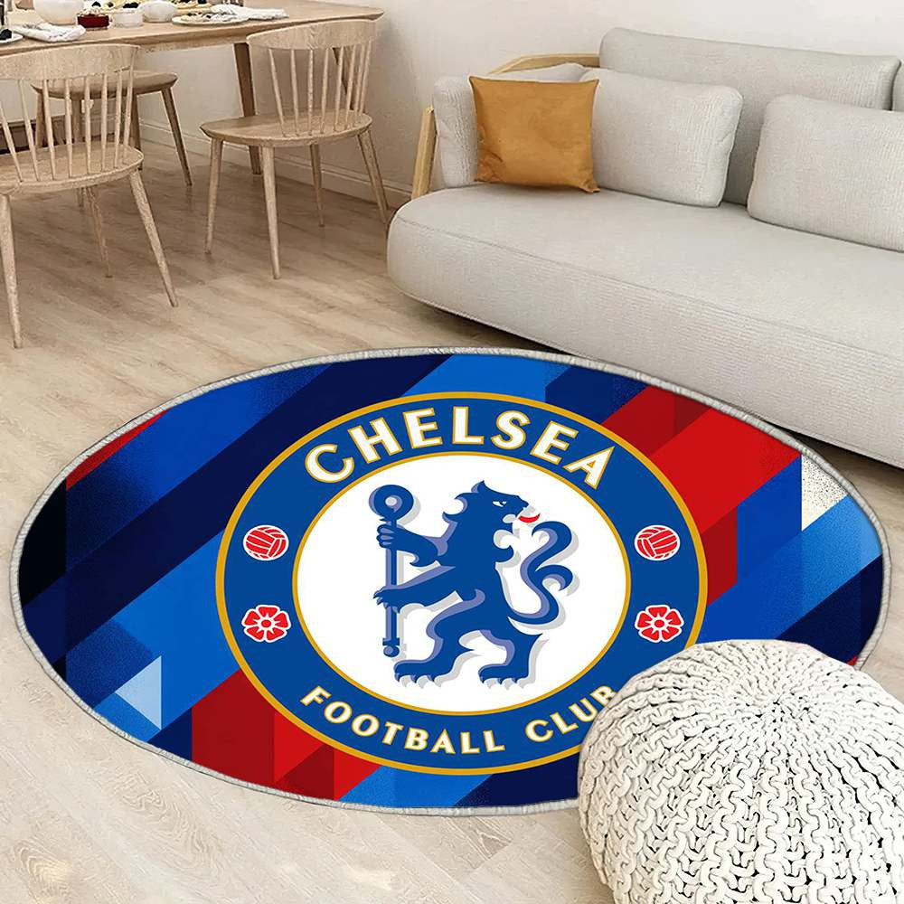 Chelsea Football Club Moderne Géométrique Bleu Royal Unique - Tapis rond, Tapis Sol - Tapis De Salon, Tapis Art, Tapis pour la décoration de la maison