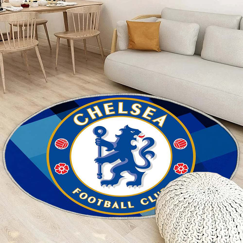 Chelsea Football Club Moderne Géométrique Bleu Royal Exclusif - Tapis rond, Tapis Sol - Tapis De Salon, Tapis Art, Tapis pour la décoration de la maison