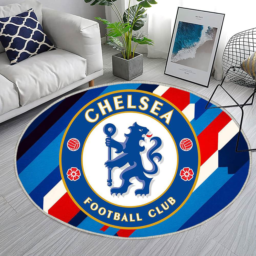 Chelsea Football Club Moderne Géométrique Bleu Royal Raffiné - Tapis rond, Tapis Sol - Tapis De Salon, Tapis Art, Tapis pour la décoration de la maison