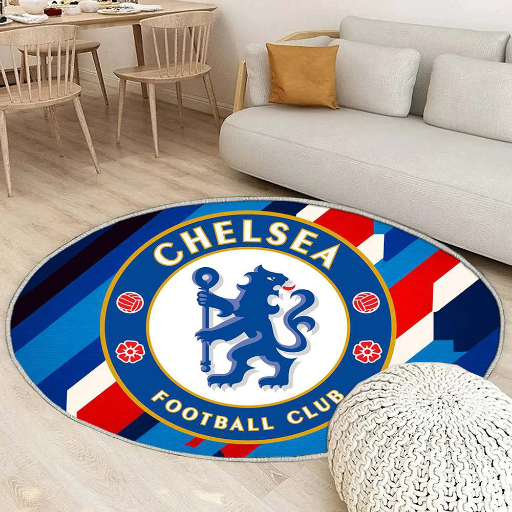 Chelsea Football Club Moderne Géométrique Bleu Royal Raffiné - Tapis rond, Tapis Sol - Tapis De Salon, Tapis Art, Tapis pour la décoration de la maison