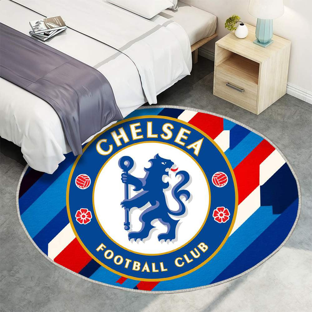 Chelsea Football Club Moderne Géométrique Bleu Royal Raffiné - Tapis rond, Tapis Sol - Tapis De Salon, Tapis Art, Tapis pour la décoration de la maison