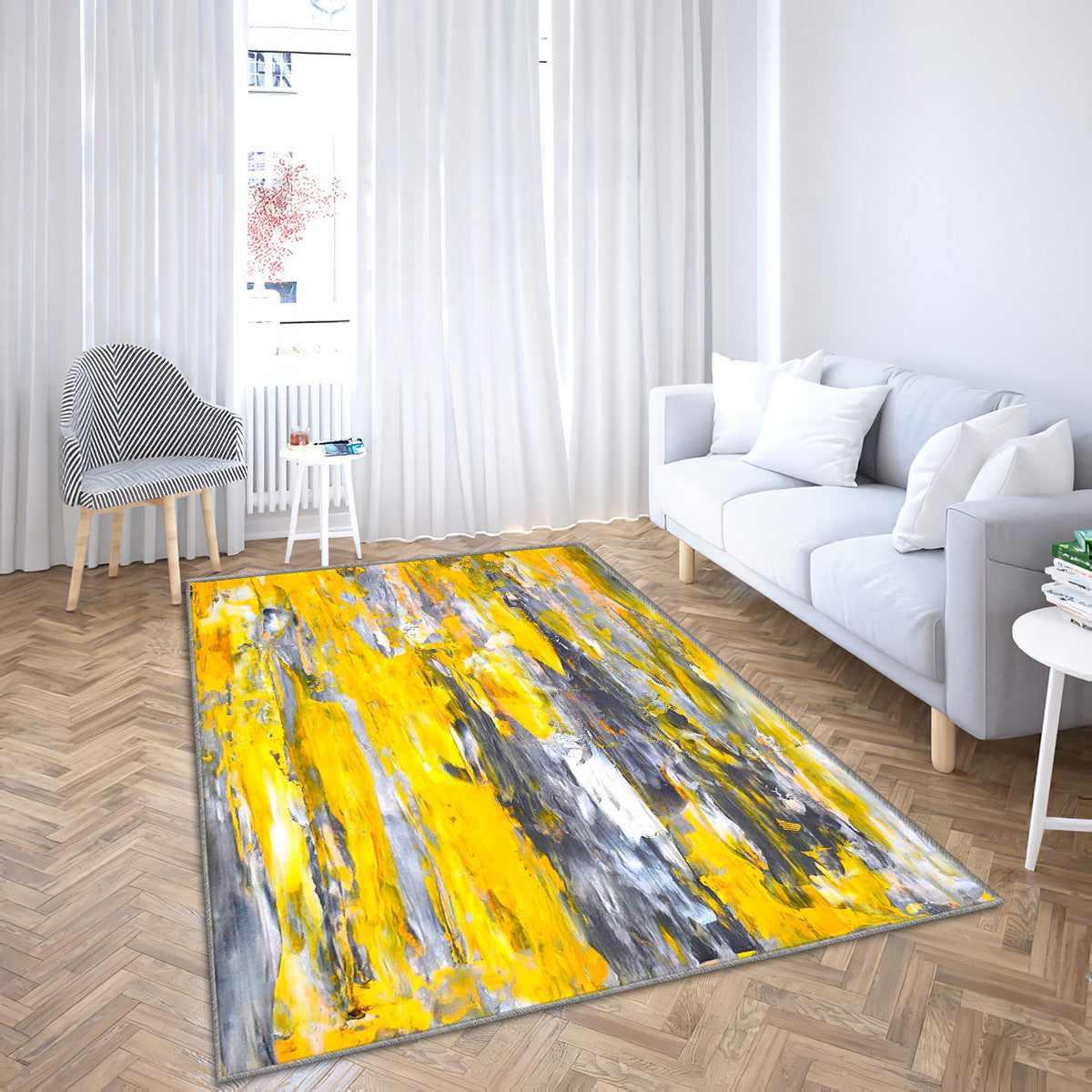 Abstract Yellow Wall Decor Brush Stroke