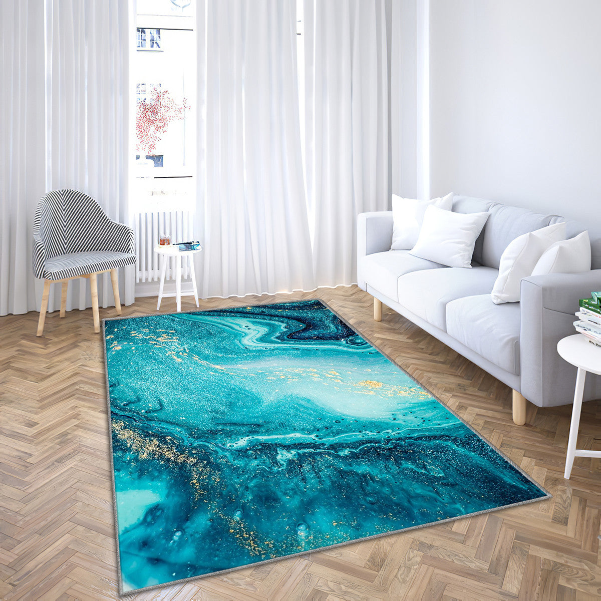 Blue And Gold Marble-Marble Minimalist Blue