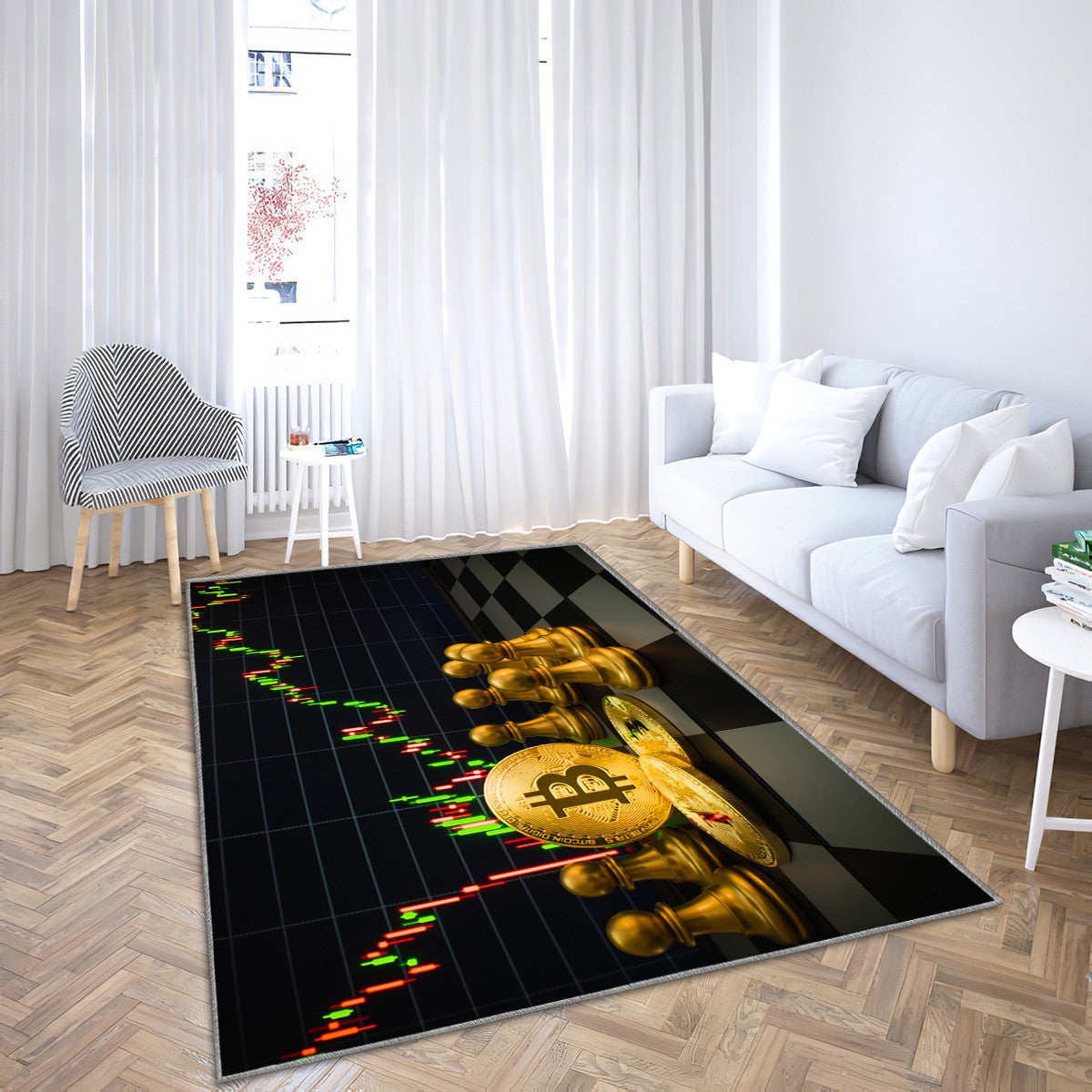 Business strategy ideas concept golden bitcoin and chess board game multi panel canvas wall art