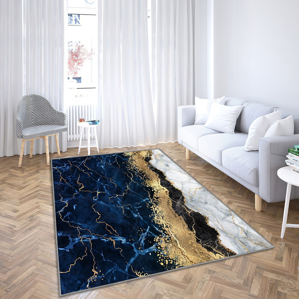 Blue Yellow Grey Abstract-Abstract Marble