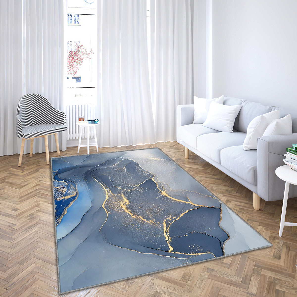 Blue Abstract Abstract Art-Blue Grey And Gold