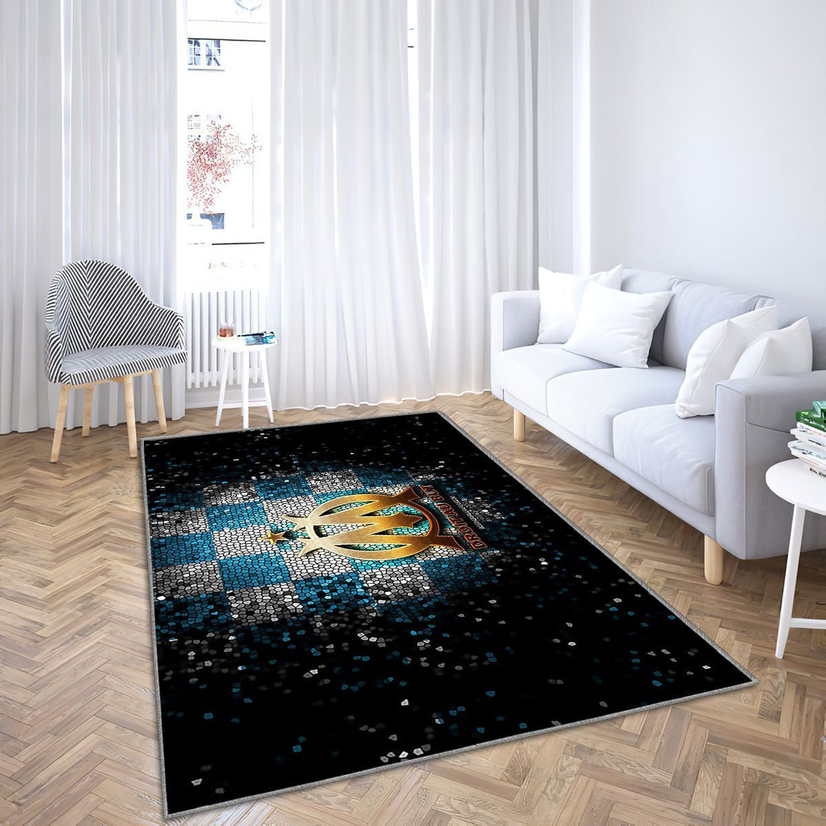 Olympique Marseille Fc Tapis Sol - Tapis De Salon, Ligue 1 Bleu Blanc Football Tapis Art, Tapis pour la décoration de la maison