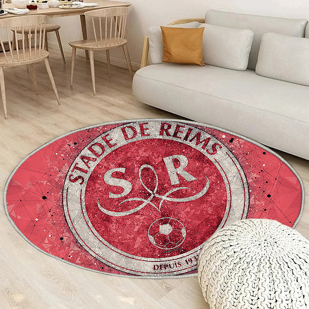 Logo du Stade De Reims Tapis Sol - Tapis De Salon, Football Français Tapis Art, Tapis pour la décoration de la maison