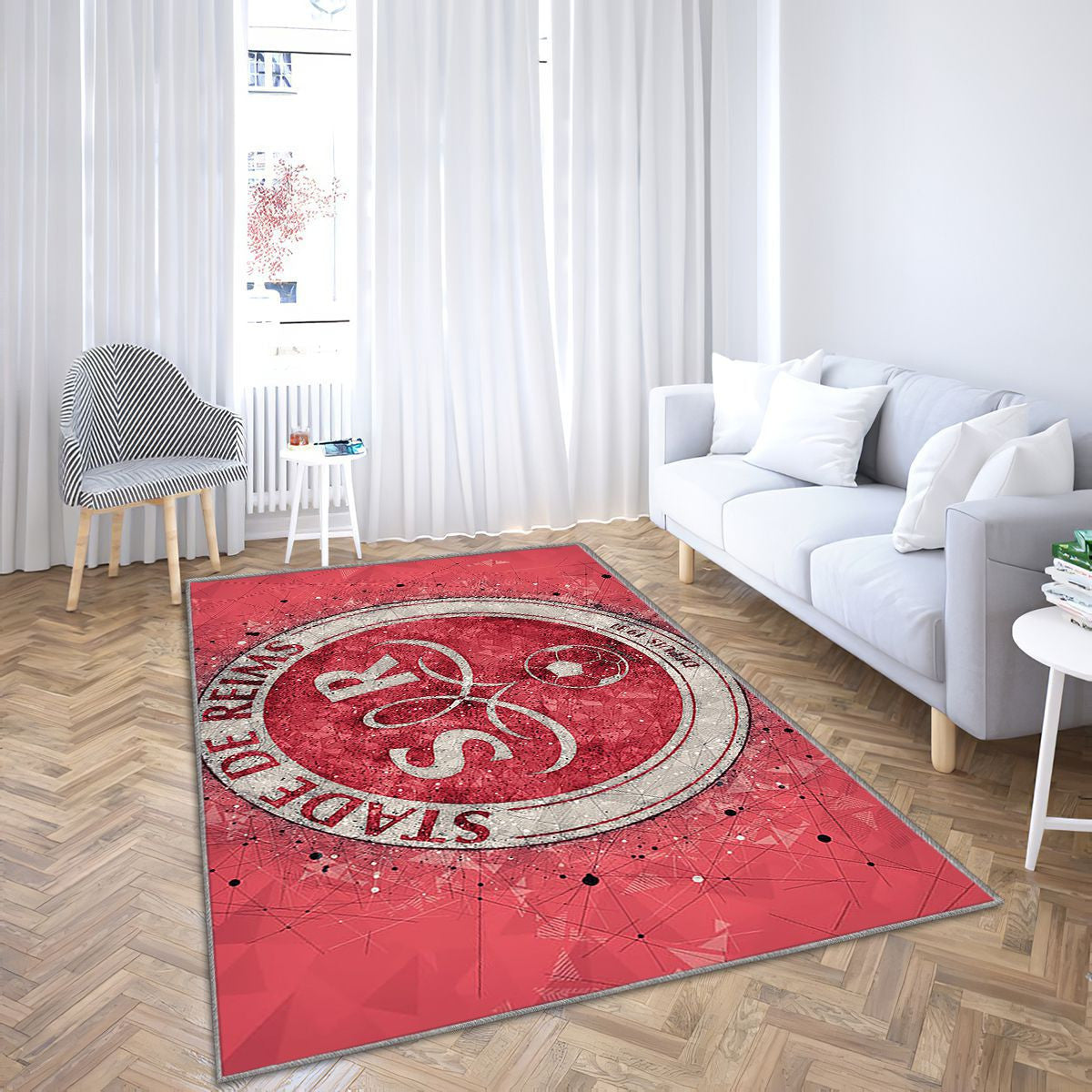 Logo du Stade De Reims Tapis Sol - Tapis De Salon, Football Français Tapis Art, Tapis pour la décoration de la maison