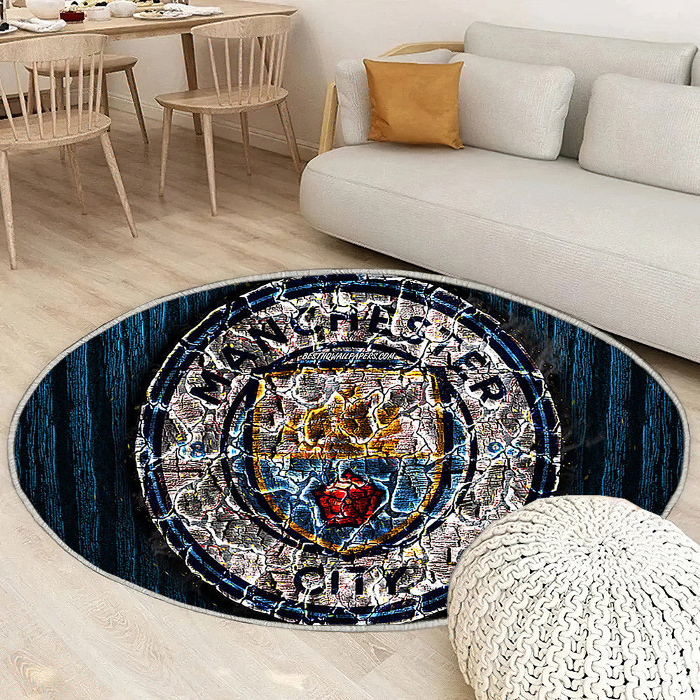 Manchester City Fc Tapis Sol - Tapis De Salon, Premier League Club De Football Anglais En Bois Bleu Tapis Art, Tapis pour la décoration de la maison