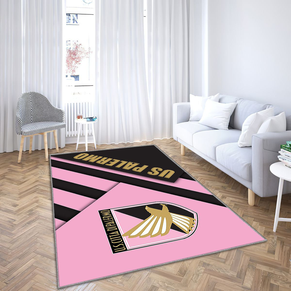 Us Palerme Tapis Sol - Tapis De Salon, Club de Football Ionitalien Rose Noir Tapis Art, Tapis pour la décoration de la maison