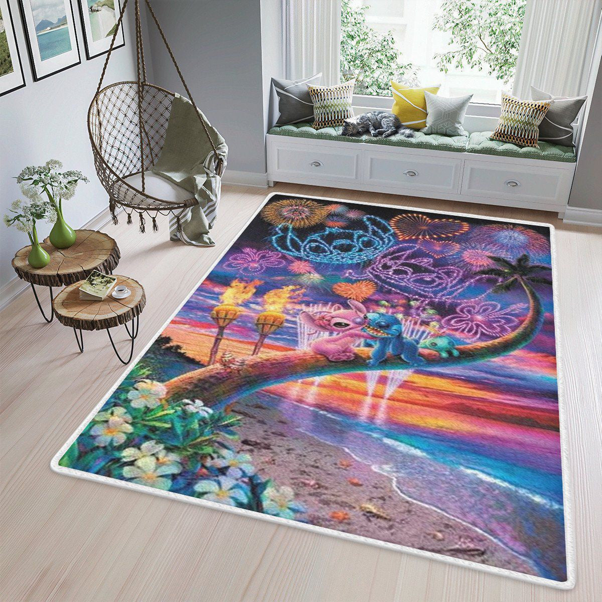 Couple Stitch Kiss Love Fireworks par le cadeau de fan de plage, Stitch