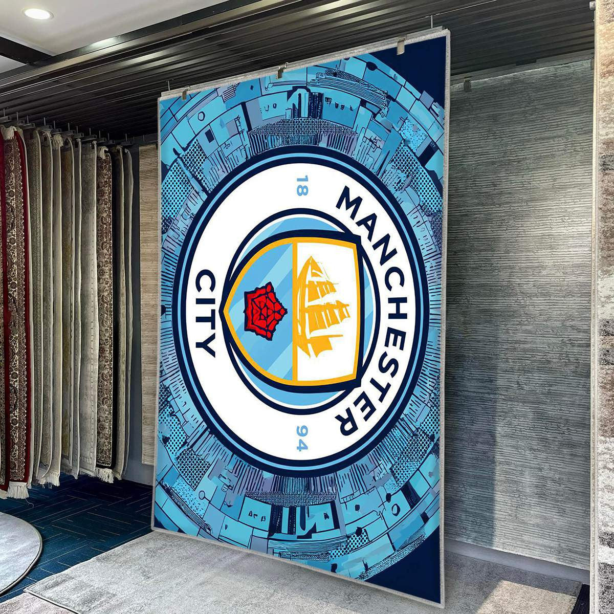 Tapis Manchester City Moderne Épuré Logo
