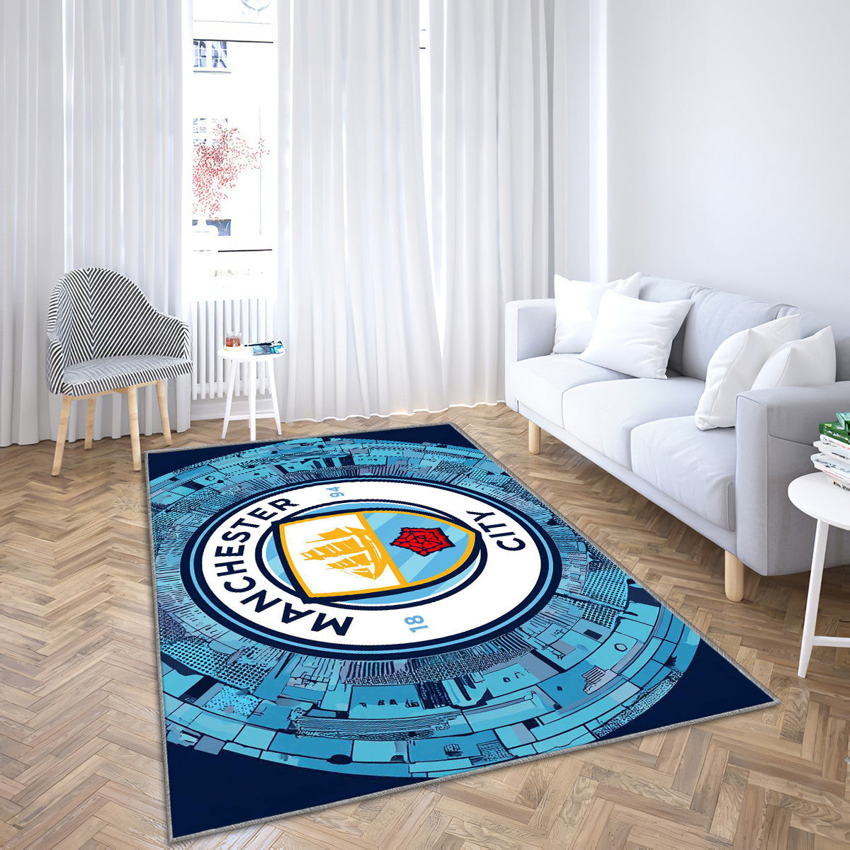 Tapis Manchester City Moderne Épuré Logo