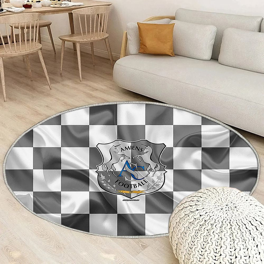 Logo Amiens Sc Tapis Sol - Tapis De Salon, Drapeau Blanc Gris Footballamiens Français Tapis Art, Tapis pour la décoration de la maison