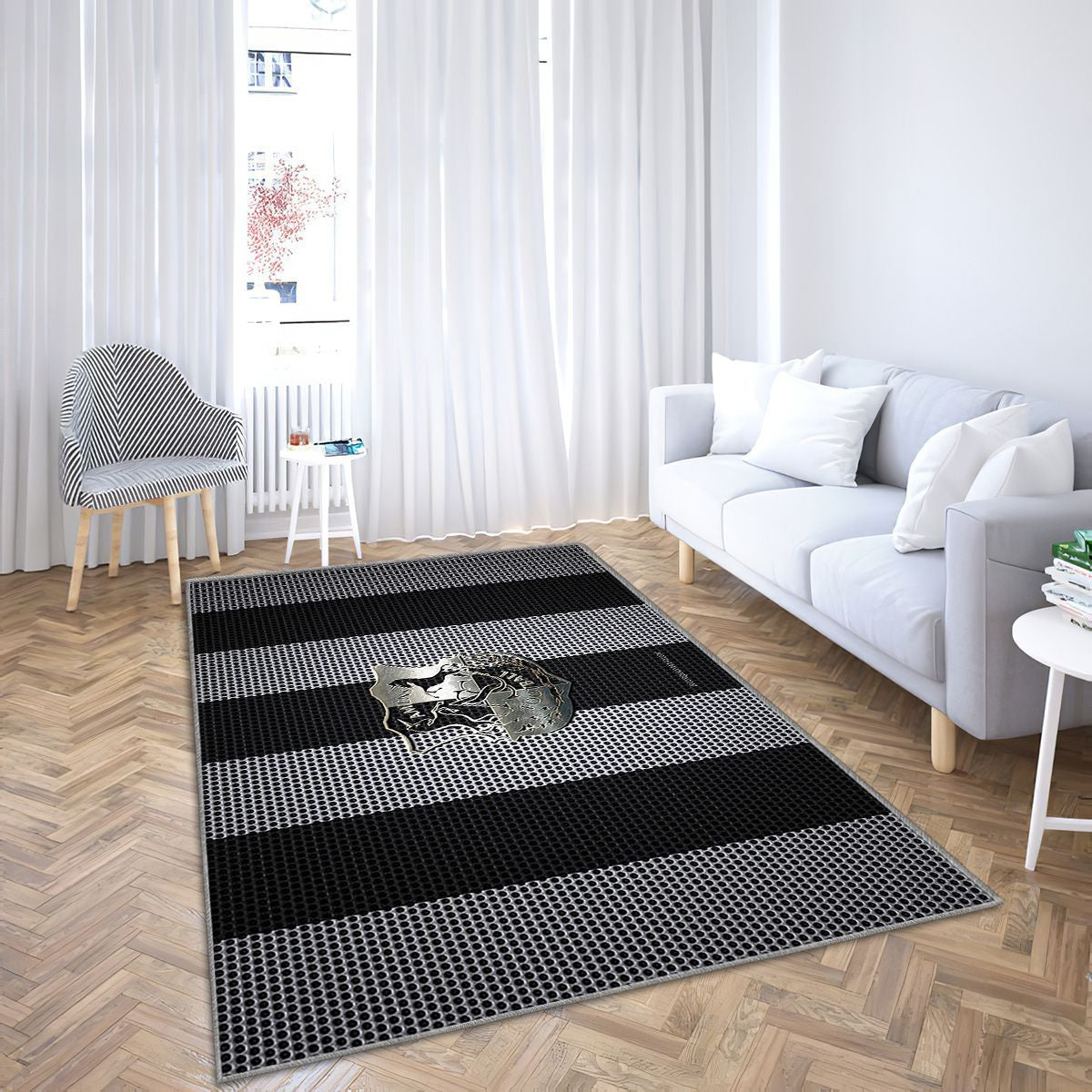 Amiens Sc Logomaille Noir Et Blanc Amiens Sc Tapis Sol - Tapis De Salon, Amiens France Tapis Art, Tapis pour la décoration de la maison