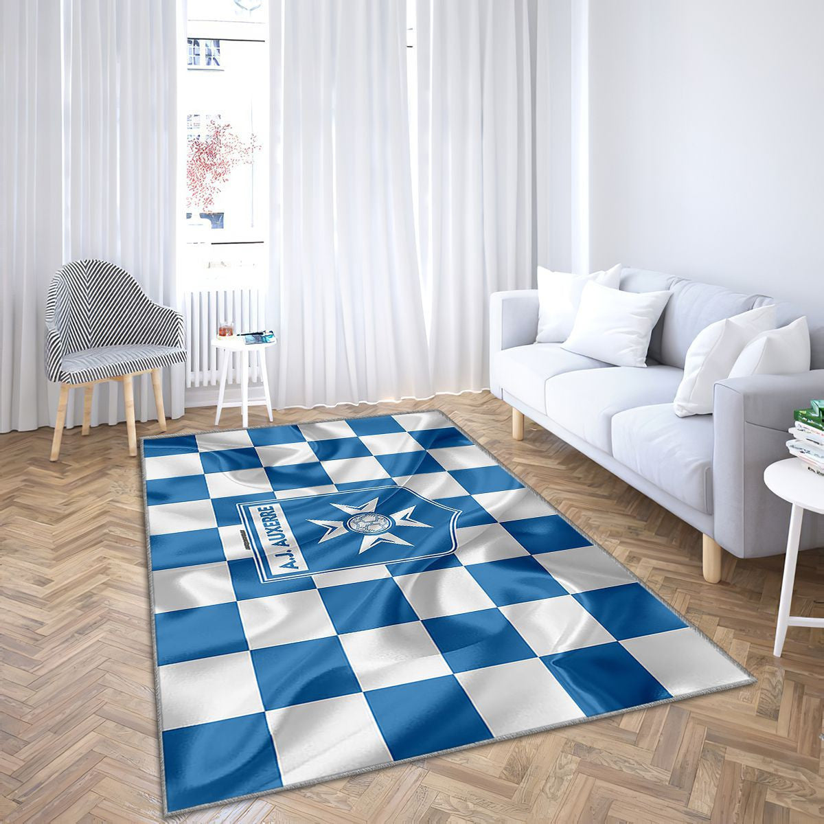 Logo Aj Auxerre Tapis Sol - Tapis De Salon, drapeau bleu blanc Footballauxerre français Tapis Art, Tapis pour la décoration de la maison