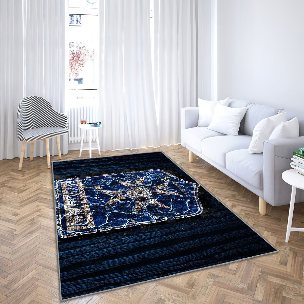 Aj Auxerre Tapis Sol - Tapis De Salon, Football Français en Bois Bleu Ligue 2 Tapis Art, Tapis pour la décoration de la maison