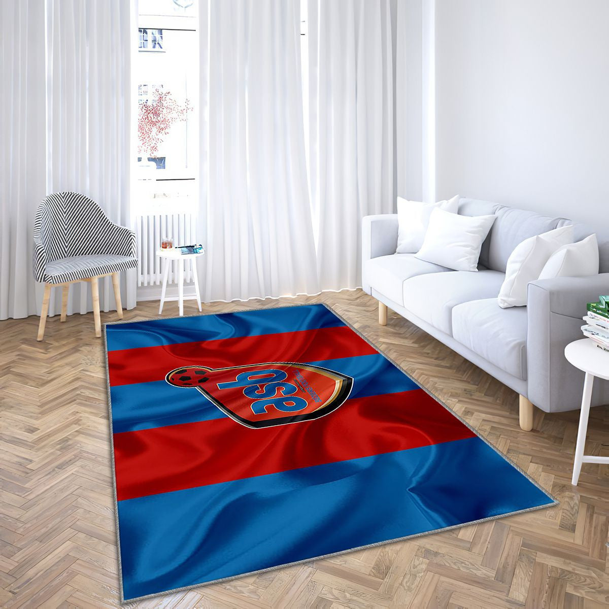 Comme Béziers Tapis Sol - Tapis De Salon, Drapeau Soie Rouge Bleu Football Français Tapis Art, Tapis pour la décoration de la maison