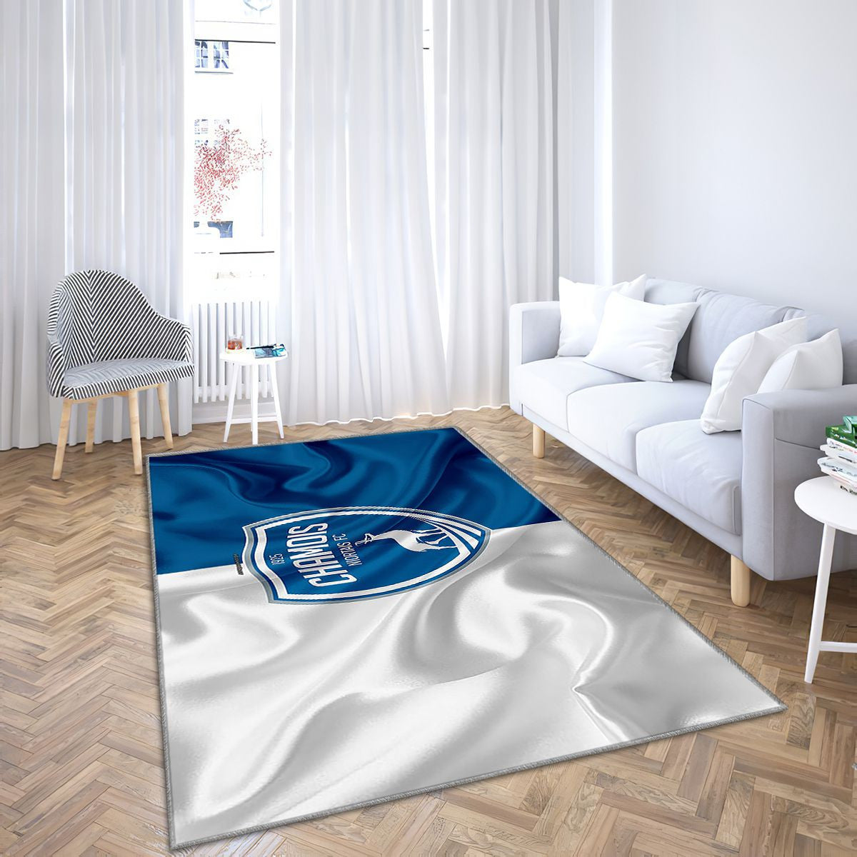 Chamois Niortais Fc Tapis Sol - Tapis De Salon, Drapeau Soie Bleu Blanc Football Français Tapis Art, Tapis pour la décoration de la maison