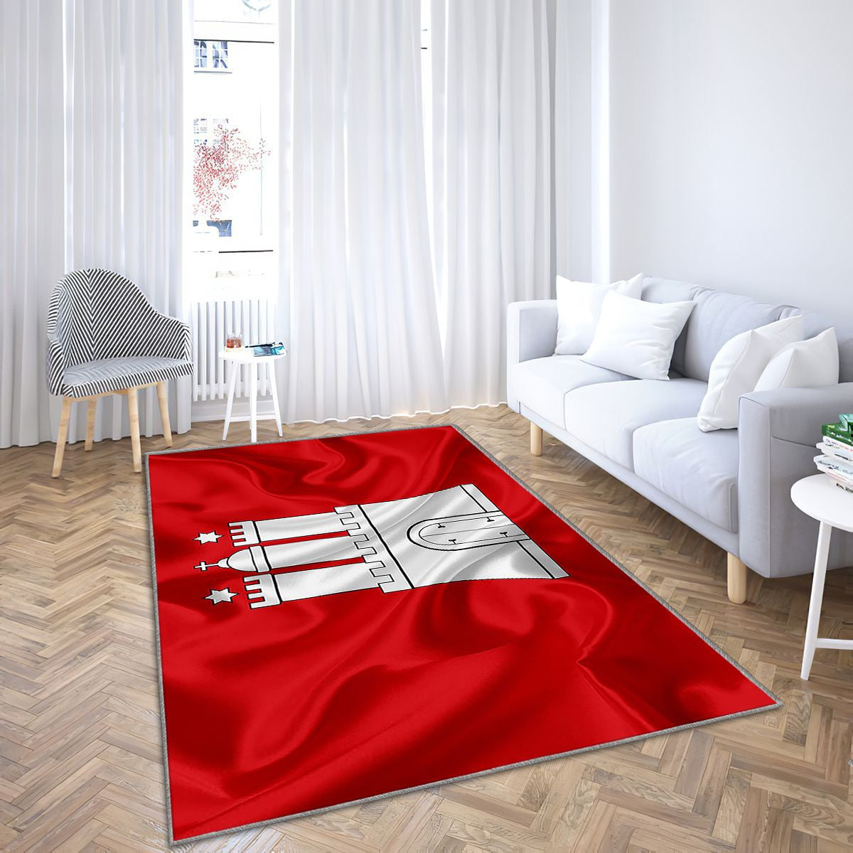 Drapeau de Hambourg Tapis Sol - Tapis De Salon, terres allemandes Hambourg Allemagne Tapis Art, Tapis pour la décoration de la maison