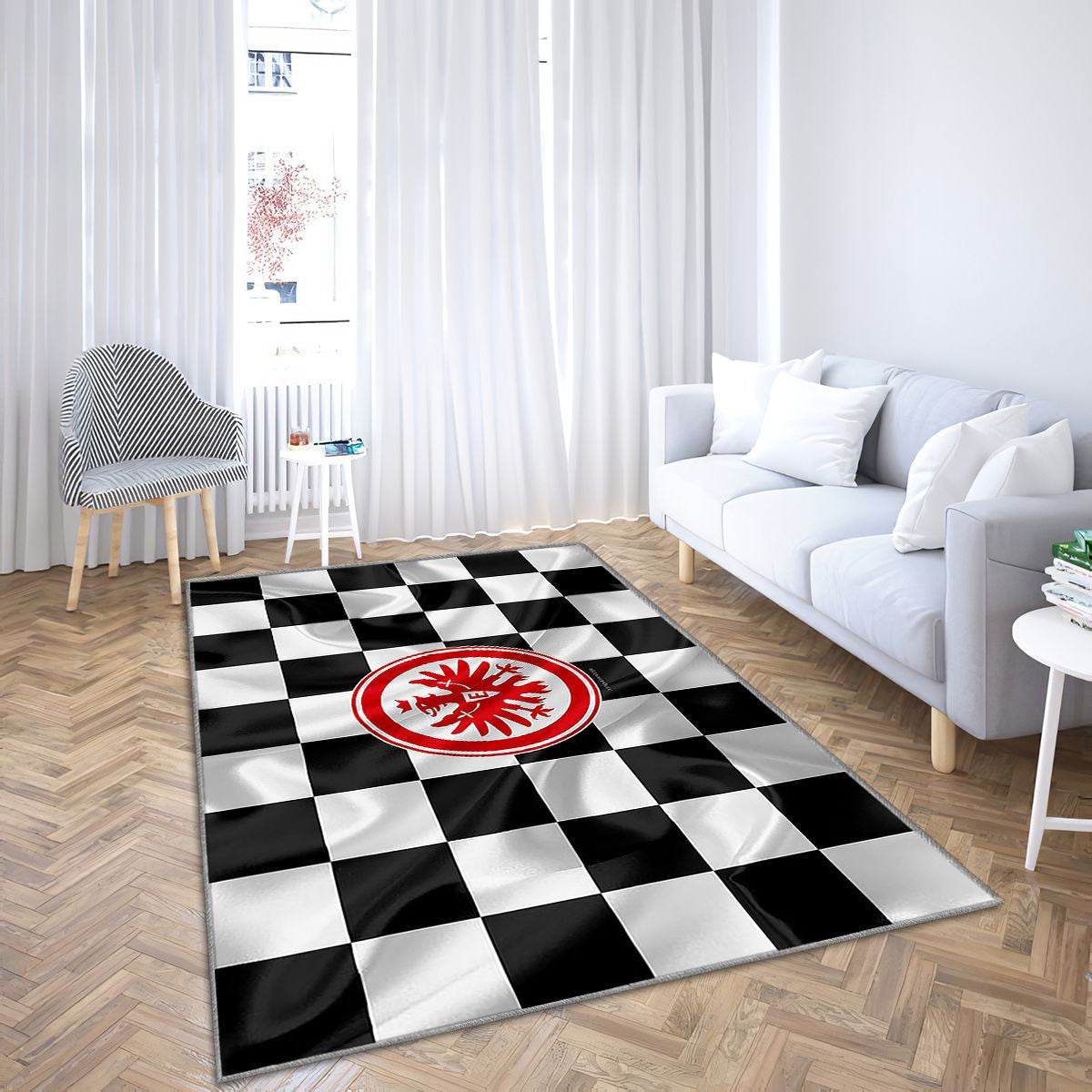 Logo de l'Eintracht Francfort Tapis Sol - Tapis De Salon, drapeau noir et blanc du club de football allemand Bundesligafrankfurt Am Main Tapis Art, Tapis pour la décoration de la maison