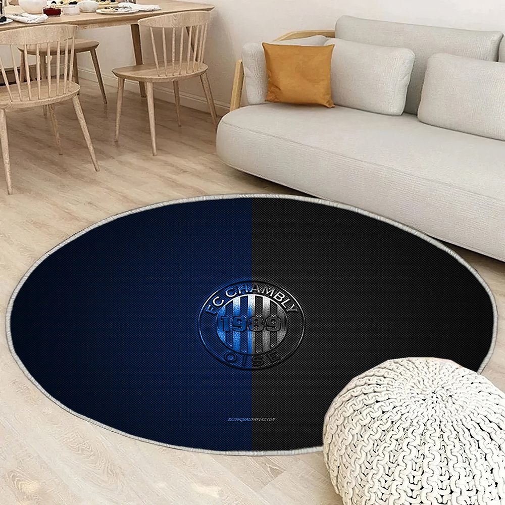 Fc Chambly Oise Tapis Sol - Tapis De Salon, Ligue 2 Bleu Noirbleu Noir Fibre De Carbone Tapis Art, Tapis pour la décoration de la maison