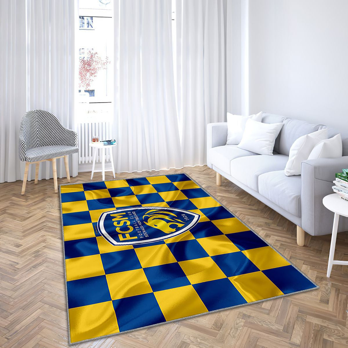 Logo Fc Sochaux Tapis Sol - Tapis De Salon, Drapeau Jaune Bleu Football Françaismontbeliard Tapis Art, Tapis pour la décoration de la maison