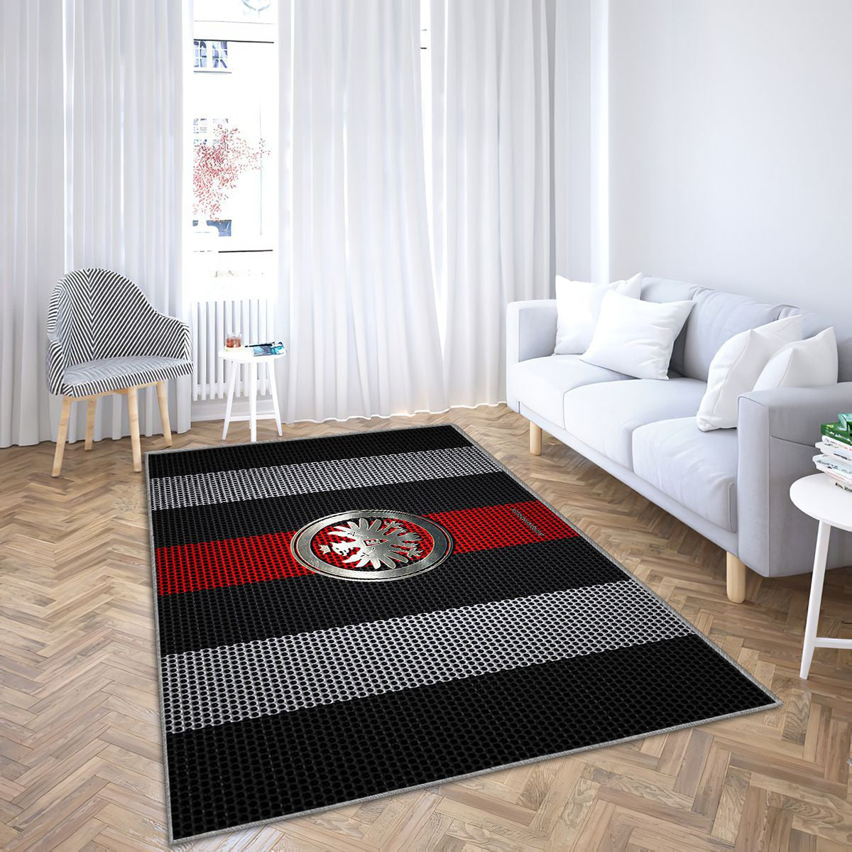 Eintracht Francfort Logonoir Et Blanc Mesh Eintracht Francfort Tapis Sol - Tapis De Salon, Francfort Allemagne Tapis Art, Tapis pour la décoration de la maison