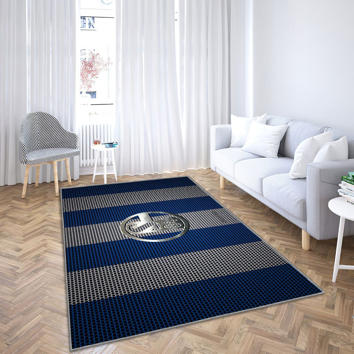 Fc Schalke 04 Logobleu Et Maille Blanche Fc Schalke 04 Tapis Sol - Tapis De Salon, Gelsenkirchen Allemagne Tapis Art, Tapis pour la décoration de la maison