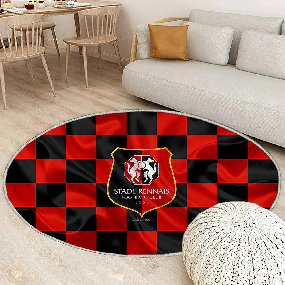 Logo Stade Rennais Fc Tapis Sol - Tapis De Salon, Drapeau Rouge Noir French Footballrennes Tapis Art, Tapis pour la décoration de la maison