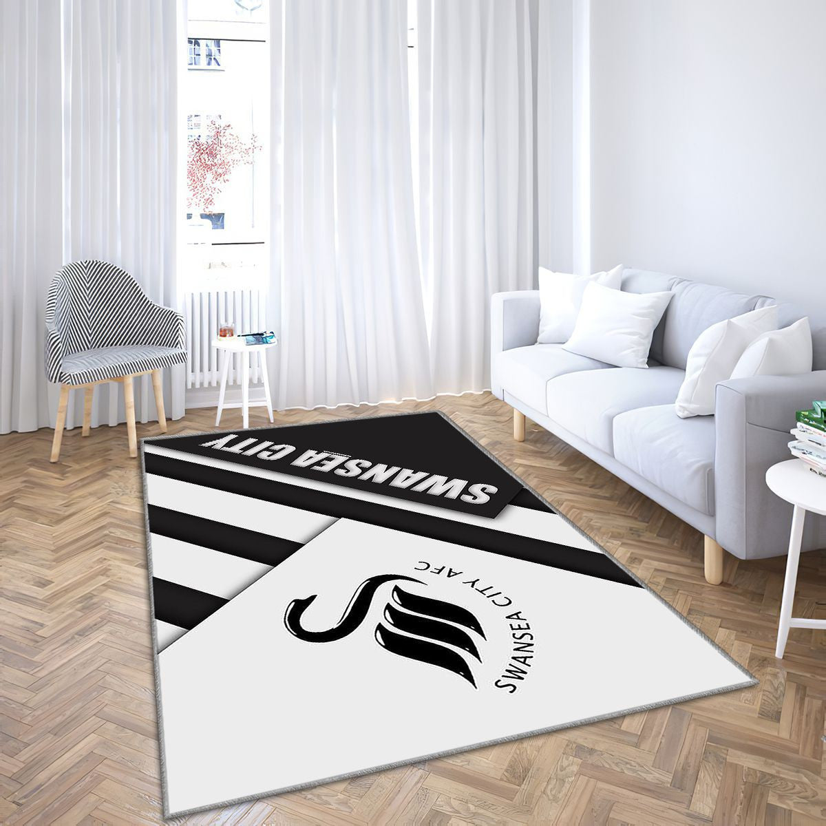 Swansea City Fc Tapis Sol - Tapis De Salon, White Black Ion Football Swansea Tapis Art, Tapis pour la décoration de la maison