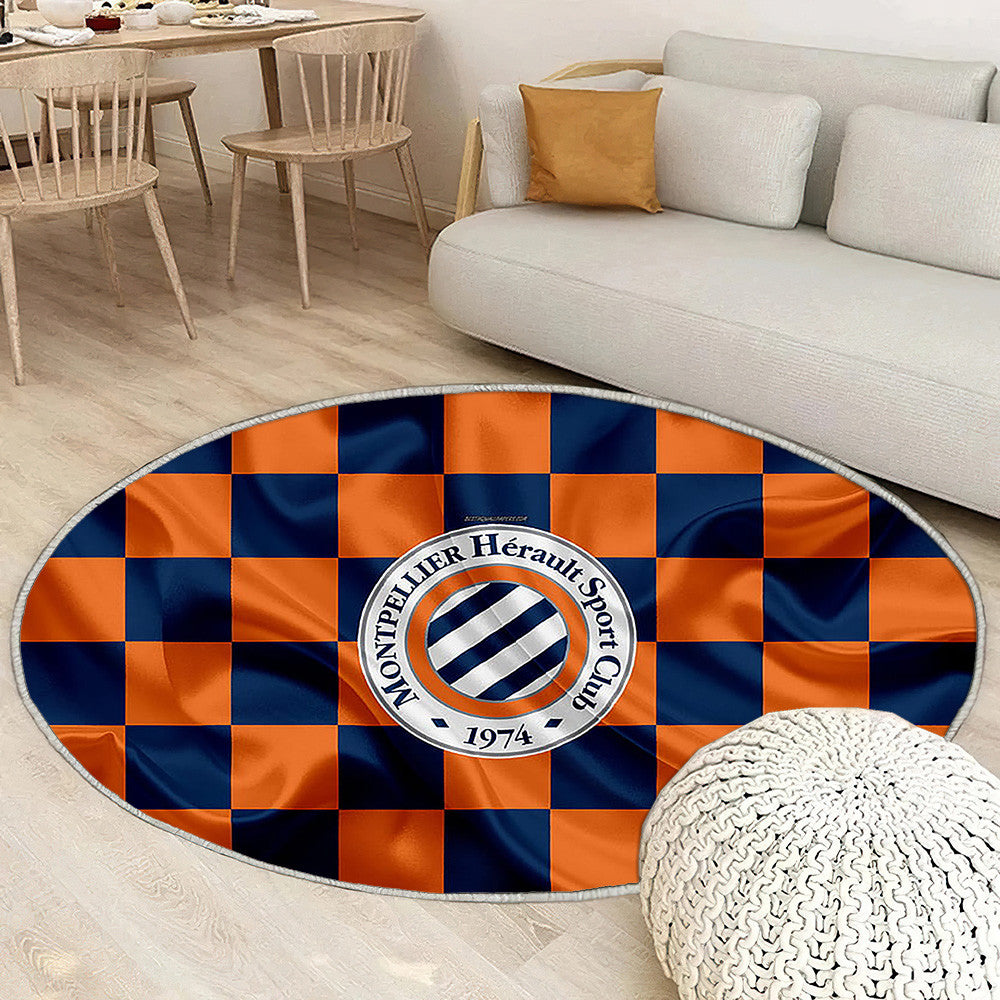 Logo Montpellier Hsc Tapis Sol - Tapis De Salon, Drapeau Bleu Orange Football françaismontpellier Tapis Art, Tapis pour la décoration de la maison