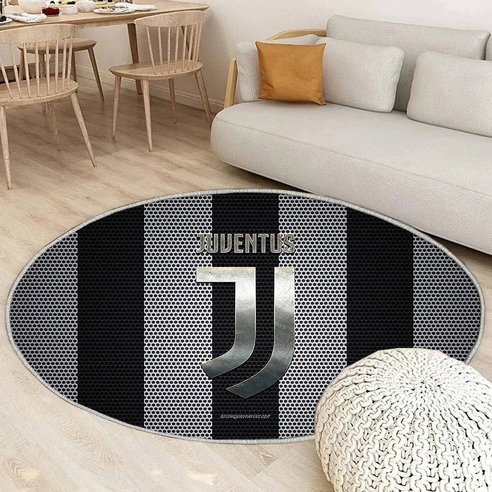Juventus Fc Logoblanc Maille Noire Juventus Fc Tapis Sol - Tapis De Salon, Turin Italie Tapis Art, Tapis pour la décoration de la maison