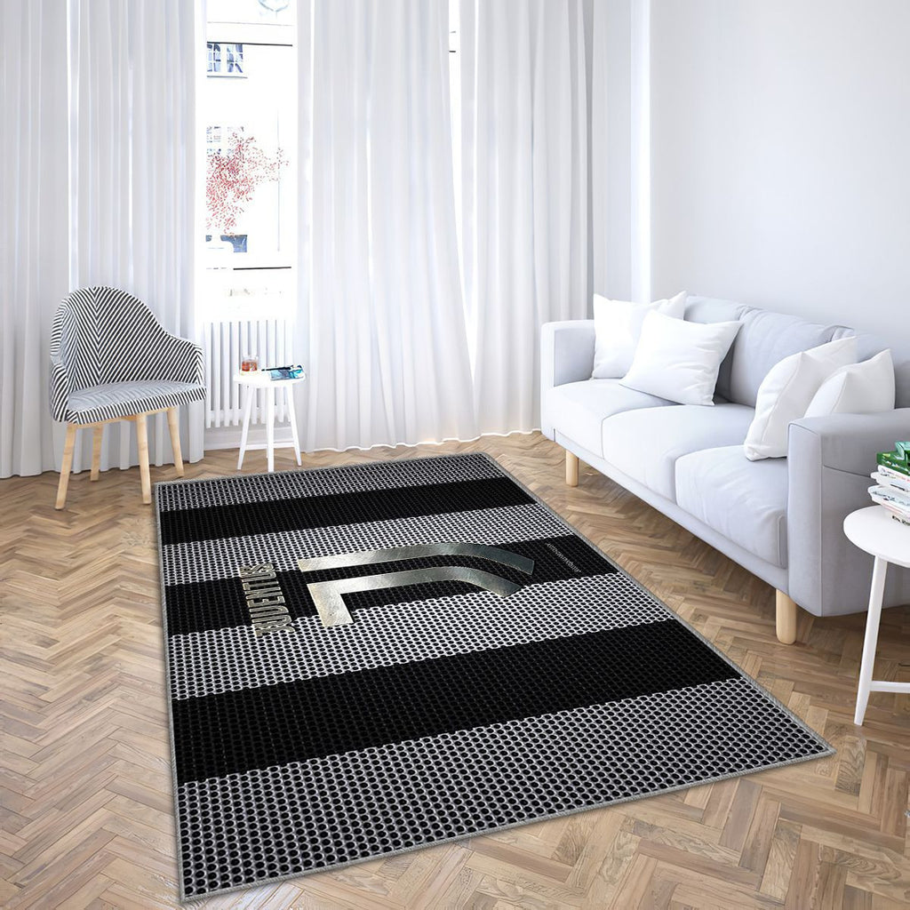 Juventus Fc Logoblanc Maille Noire Juventus Fc Tapis Sol - Tapis De Salon, Turin Italie Tapis Art, Tapis pour la décoration de la maison
