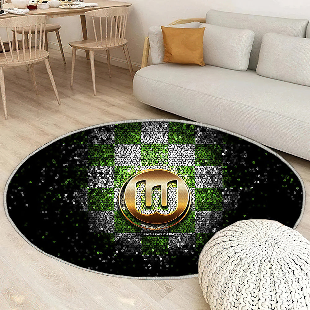 Wolfsburg Fc Tapis Sol - Tapis De Salon, Bundesliga Football Blanc Vert Tapis Art, Tapis pour la décoration de la maison