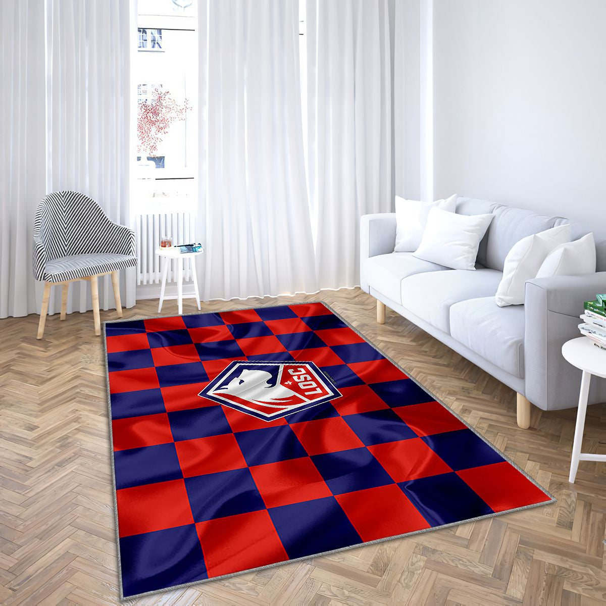 Lille Osc Nouveau Logo Tapis Sol - Tapis De Salon, Drapeau Bleu Rouge Footballlille Français Tapis Art, Tapis pour la décoration de la maison