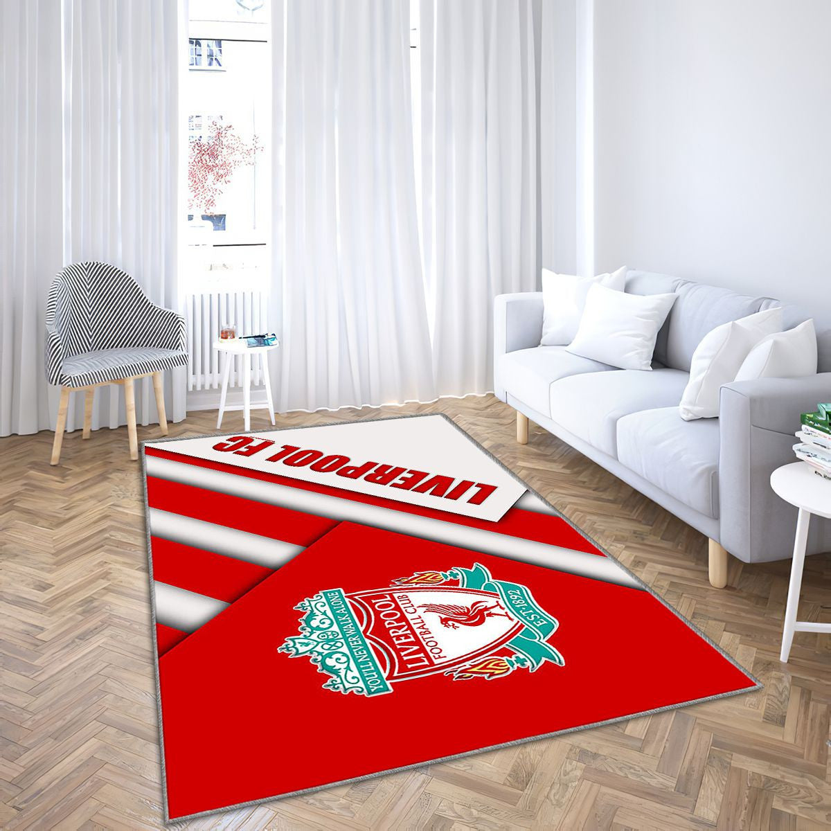 Liverpool Fc Tapis Sol - Tapis De Salon, Red White Ion Football Liverpool Tapis Art, Tapis pour la décoration de la maison