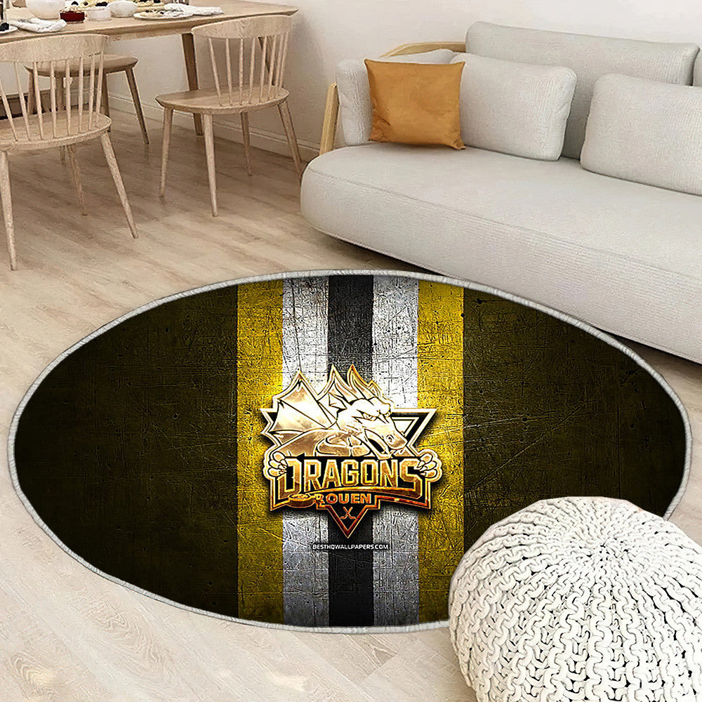 Rouen Dragons Tapis Sol - Tapis De Salon, Ligue Magnus Equipe de France de Hockey Métal Jaune Tapis Art, Tapis pour la décoration de la maison