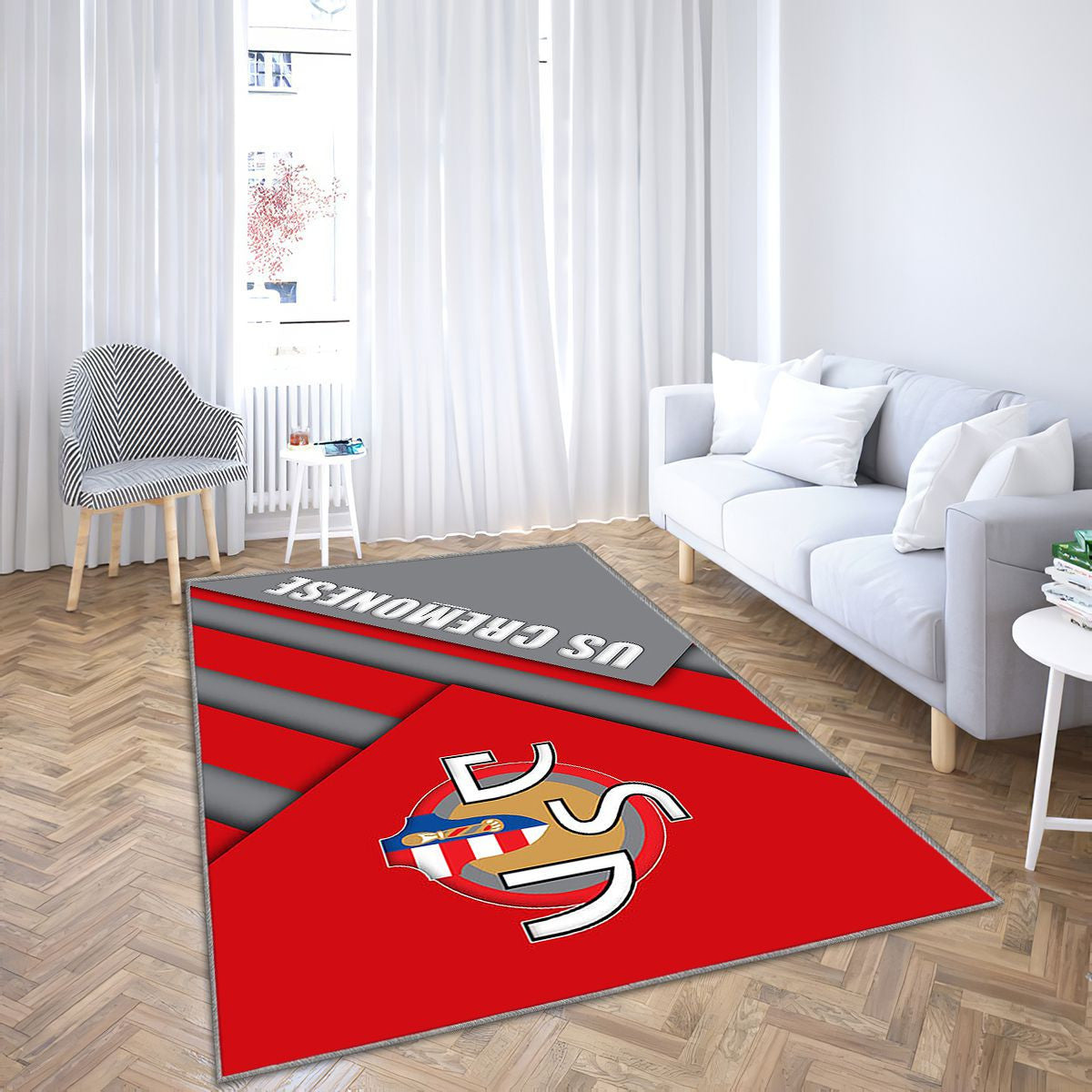 Us Cremonese Fc Tapis Sol - Tapis De Salon, Club De Football Ionitalien Rouge Gris Tapis Art, Tapis pour la décoration de la maison
