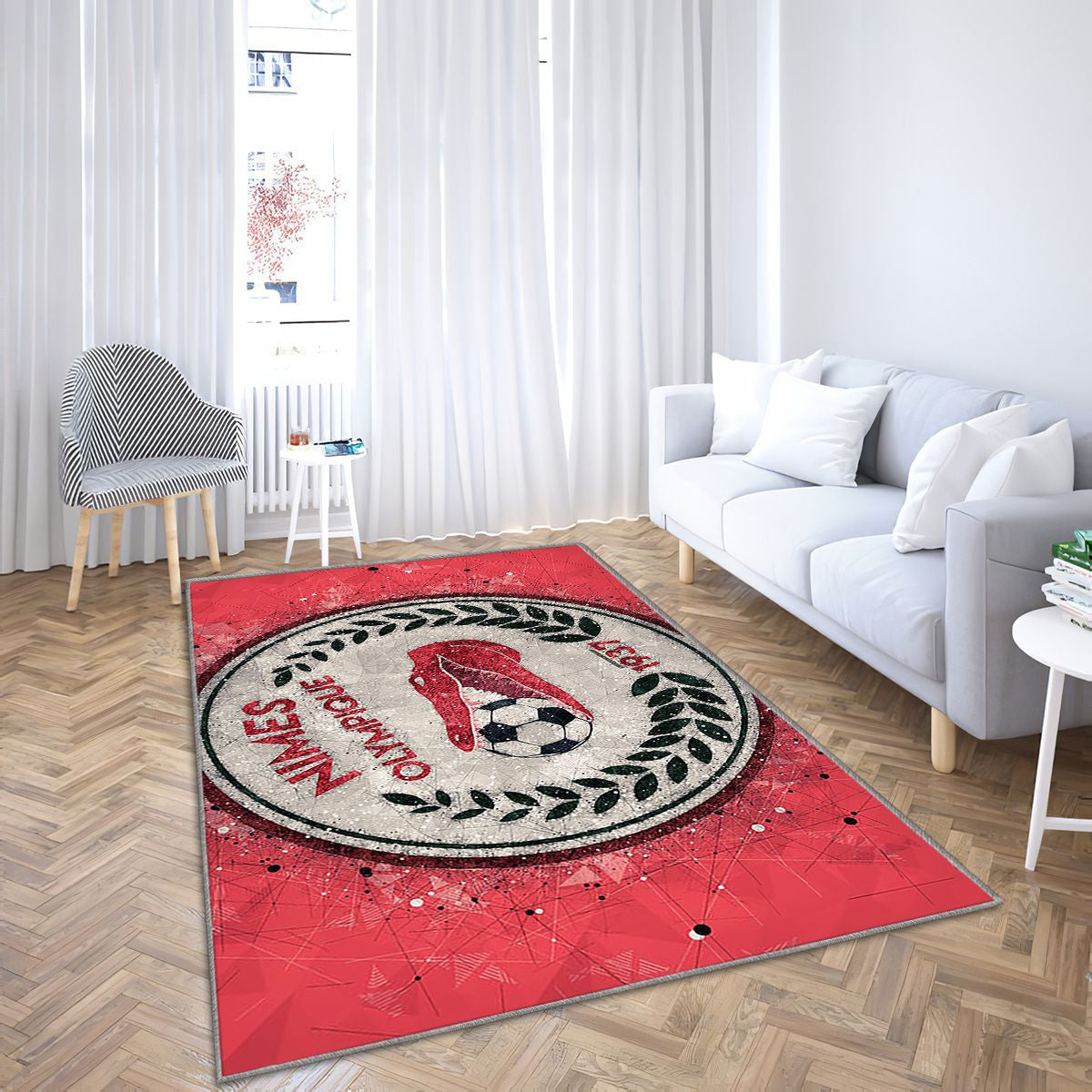 Logo de l'Olympique de Nîmes Tapis Sol - Tapis De Salon, Football Français Tapis Art, Tapis pour la décoration de la maison