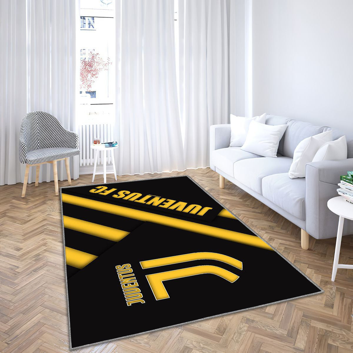 Juventus Fc Tapis Sol - Tapis De Salon, Noir Jaune Ion Serie A Italie Tapis Art, Tapis pour la décoration de la maison