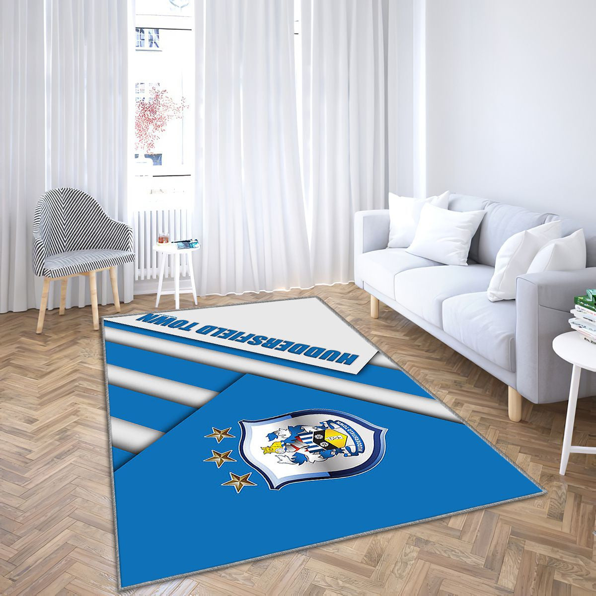 Huddersfield Town Afc Tapis Sol - Tapis De Salon, White Blue Ion Football Huddersfield Tapis Art, Tapis pour la décoration de la maison
