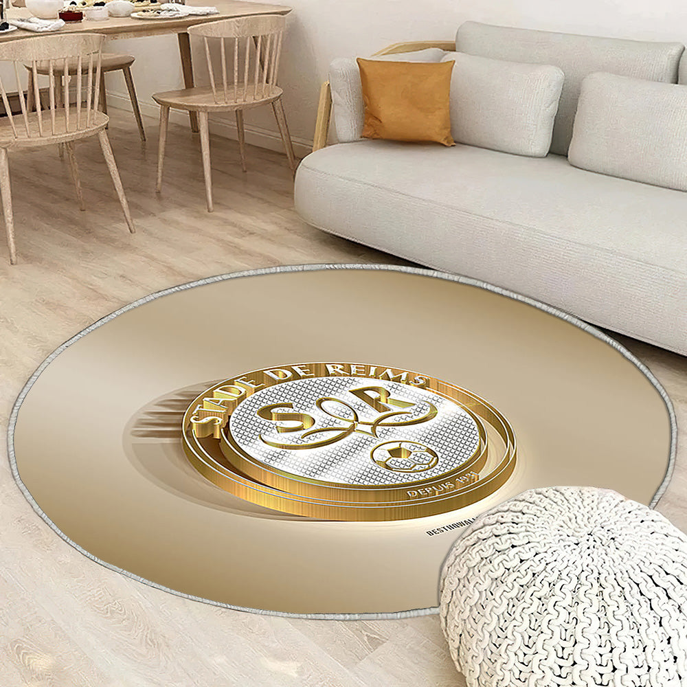Stade De Reims Tapis Sol - Tapis De Salon, Argent Doréreims France Tapis Art, Tapis pour la décoration de la maison