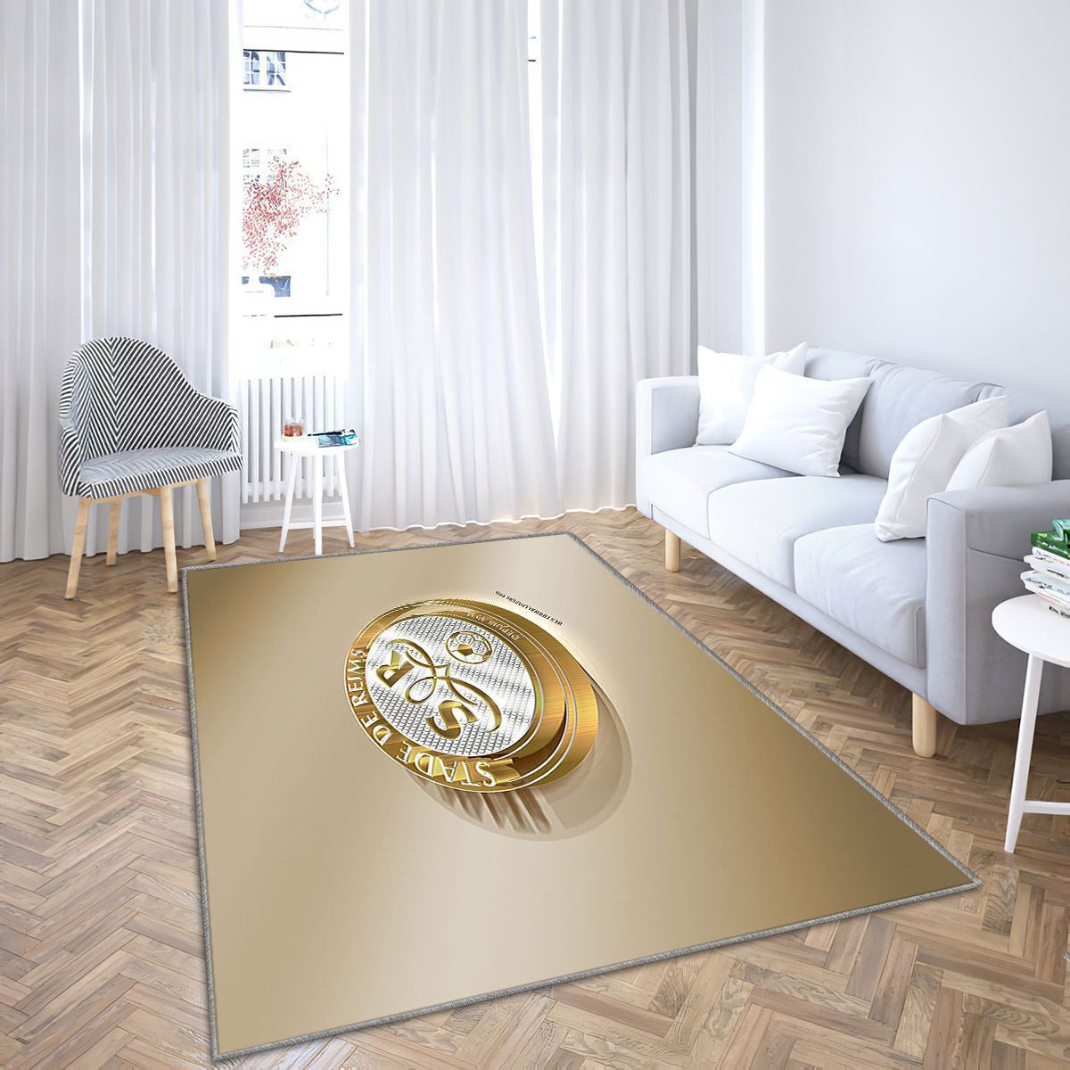 Stade De Reims Tapis Sol - Tapis De Salon, Argent Doréreims France Tapis Art, Tapis pour la décoration de la maison