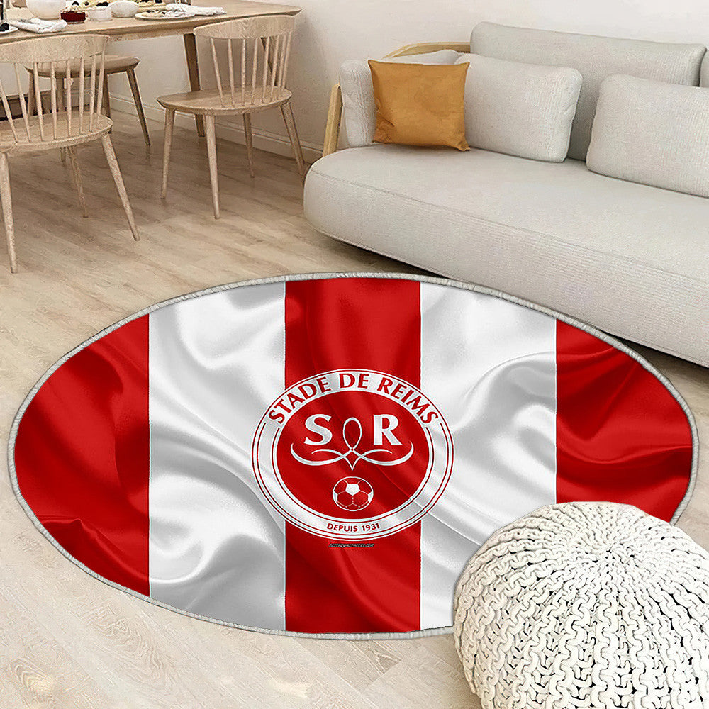 Stade De Reims Tapis Sol - Tapis De Salon, Drapeau De Soie Rouge Blanc Football Français Tapis Art, Tapis pour la décoration de la maison