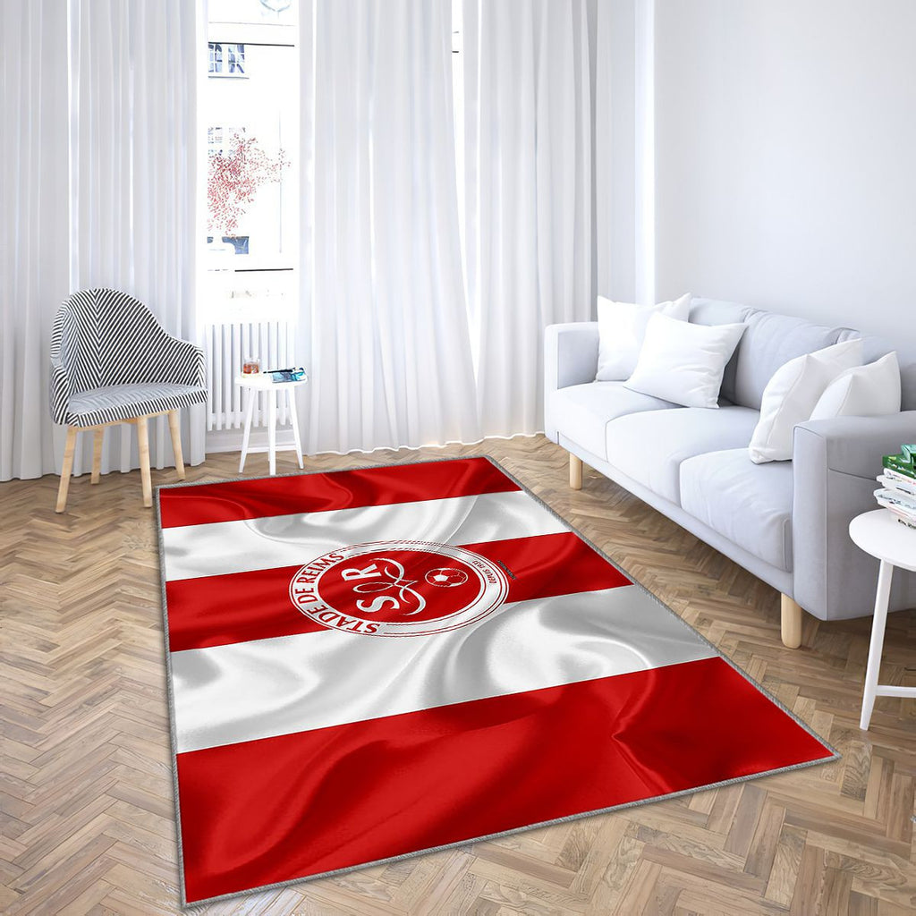 Stade De Reims Tapis Sol - Tapis De Salon, Drapeau De Soie Rouge Blanc Football Français Tapis Art, Tapis pour la décoration de la maison